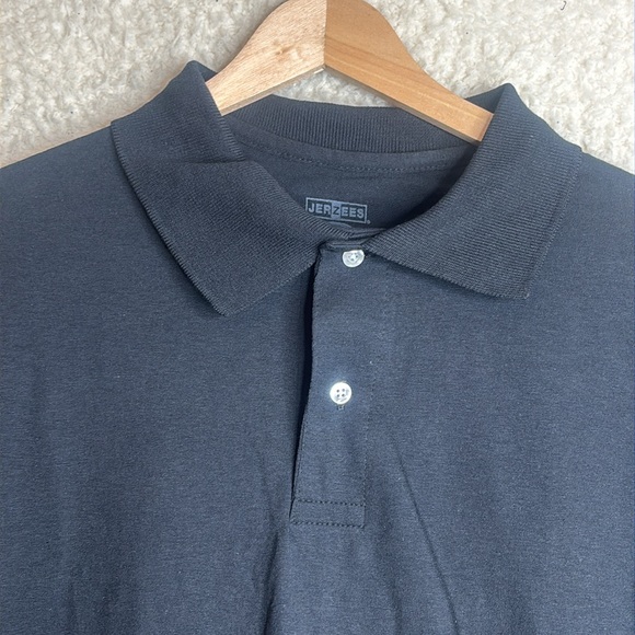 NWOT Jerzees Spot Shield Mens Black Cotton Blend Long Sleeve Polo Shirt M MEDIUM - Picture 3 of 8